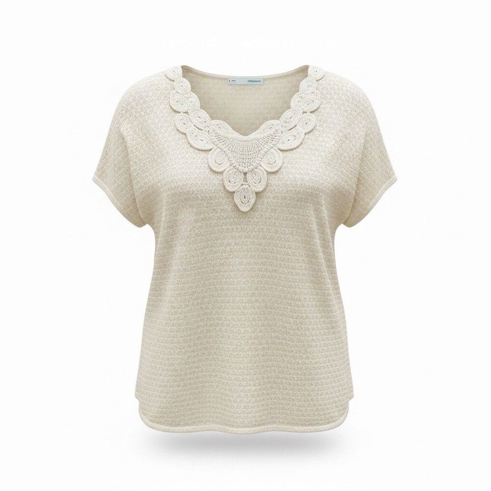 Maurices Ivory Mesh Embroidered Short Sleeve Top, S